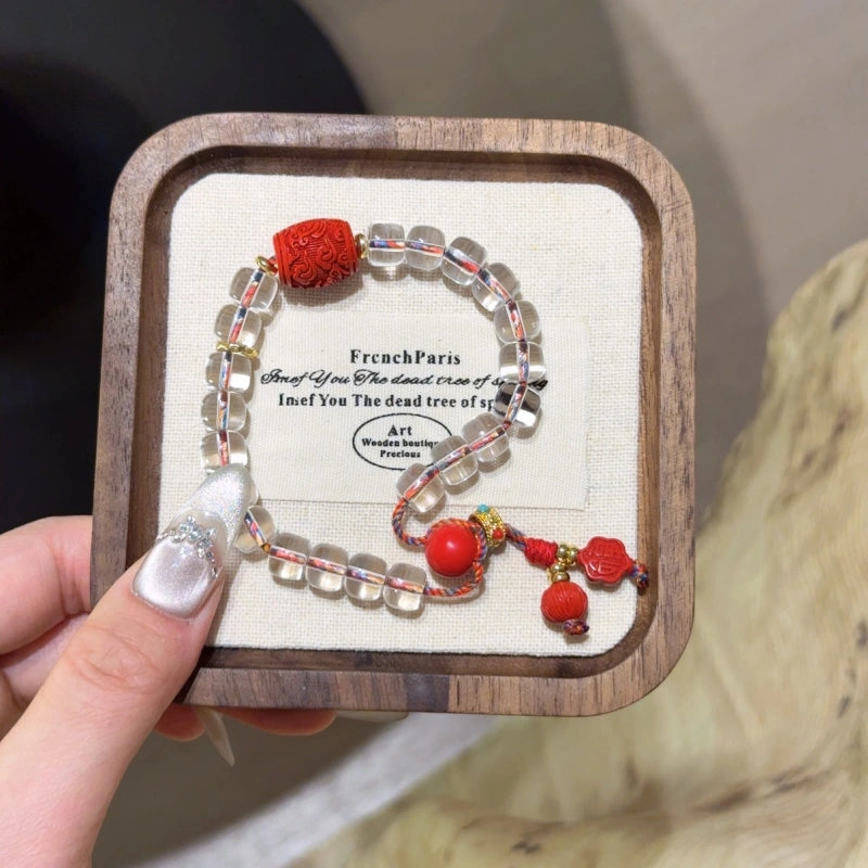 Clear Quartz & Cinnabar Barrel‑Bead Bracelet - Purify Aura