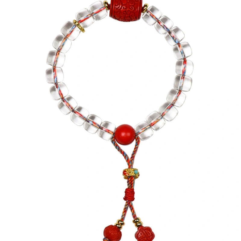 Clear Quartz & Cinnabar Barrel‑Bead Bracelet - Purify Aura
