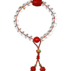 Clear Quartz & Cinnabar Barrel‑Bead Bracelet - Purify Aura