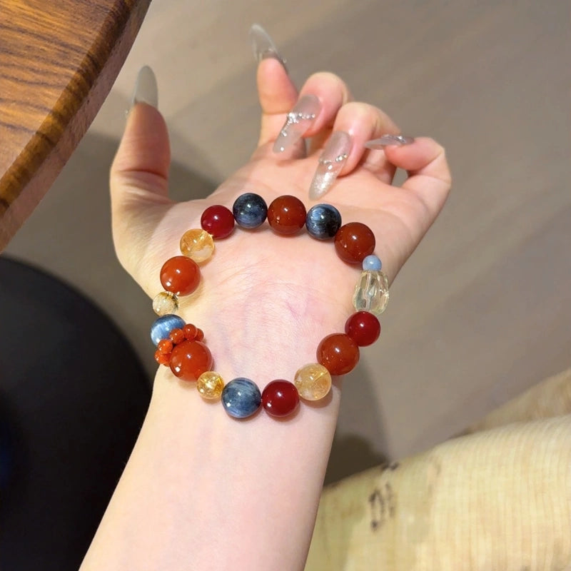 Red Agate, Golden‑Tiger’s Eye & Kyanite Bracelet - Overcome Adversity