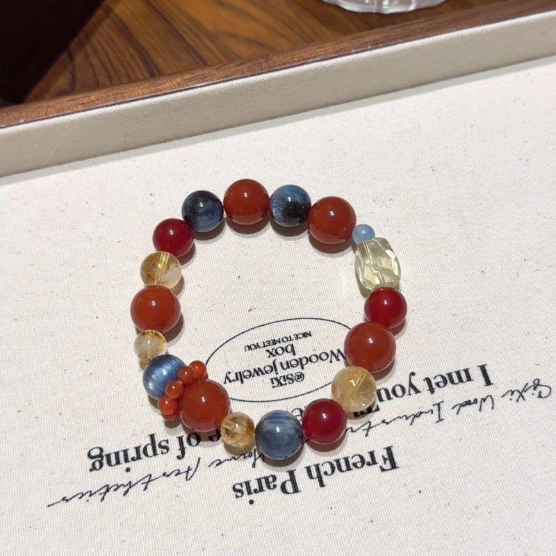 Red Agate, Golden‑Tiger’s Eye & Kyanite Bracelet - Overcome Adversity