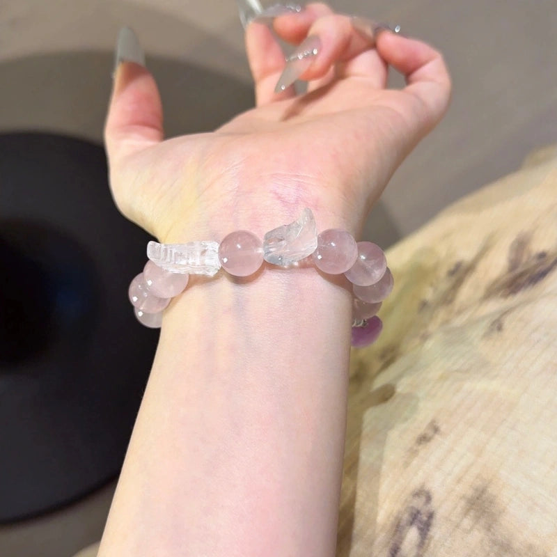 Rose Quartz with Angel‑Wing Clear Quartz Bracelet - Release Negative Energy