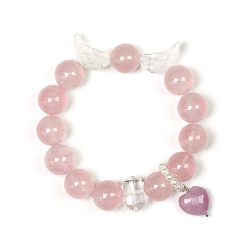 Rose Quartz with Angel‑Wing Clear Quartz Bracelet - Release Negative Energy