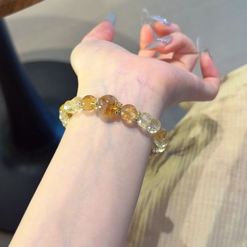 Yellow Tourmalinated Quartz Bracelet-Attract Wealth