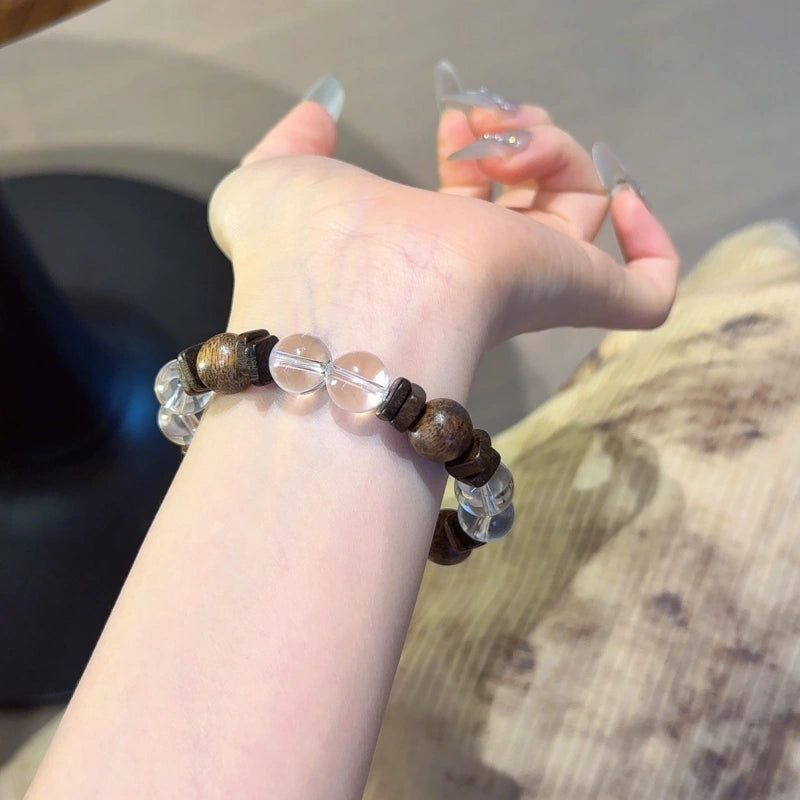 Clear Quartz & Agarwood Bracelet-Sleep Support & Balance