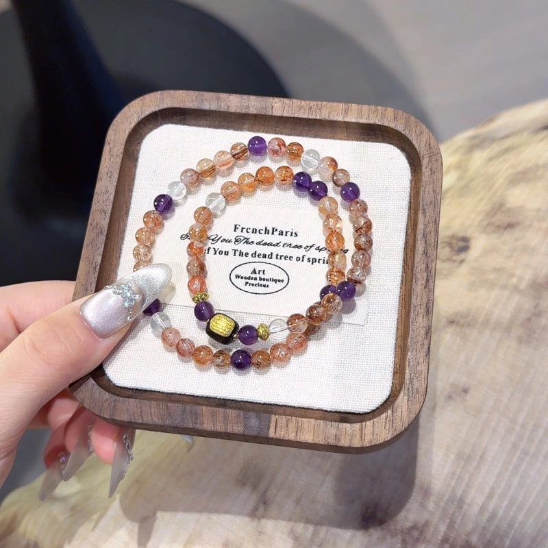 Black‑Gold Rutilated Quartz & Amethyst Multi‑Loop Bracelet-Business Opportunities