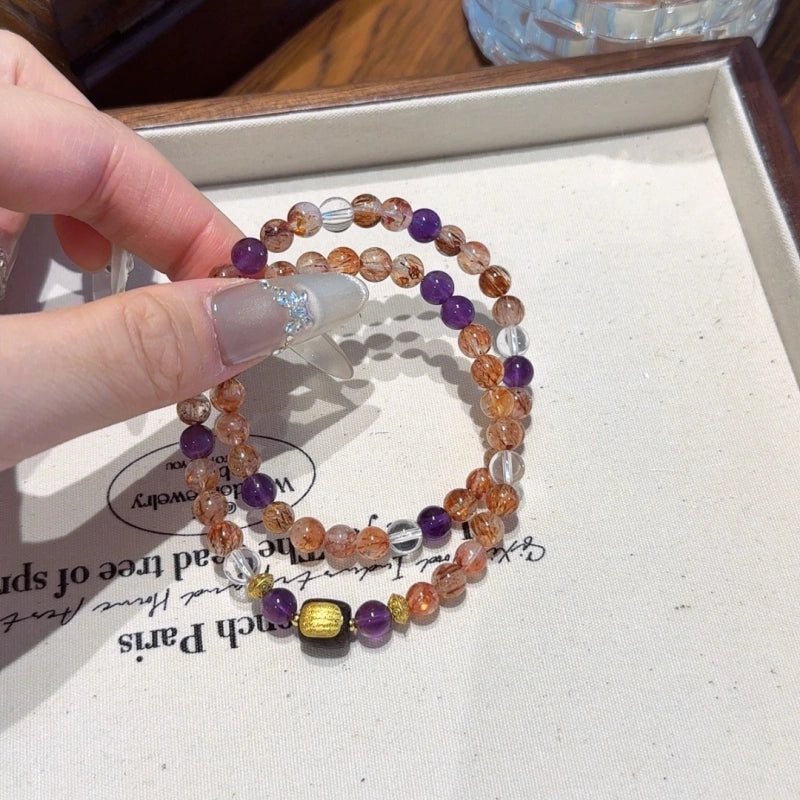 Black‑Gold Rutilated Quartz & Amethyst Multi‑Loop Bracelet-Business Opportunities