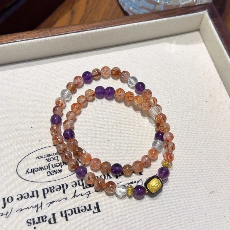 Black‑Gold Rutilated Quartz & Amethyst Multi‑Loop Bracelet-Business Opportunities