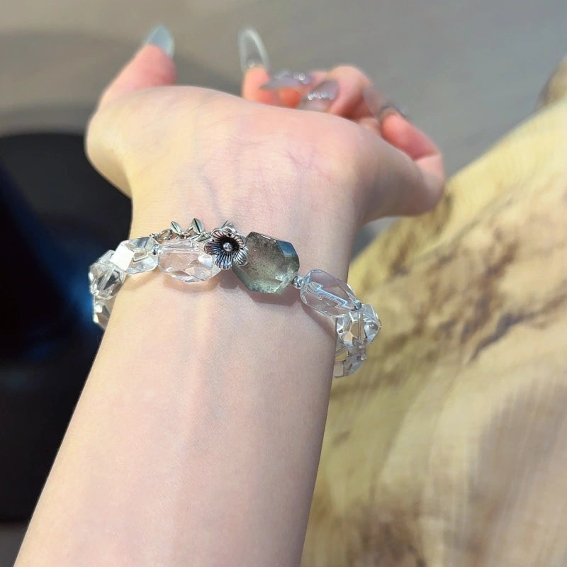 Clear Quartz & Green Phantom Quartz Free‑Form Bracelet-Clear Thinking
