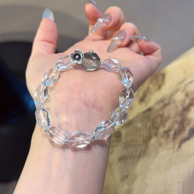 Clear Quartz & Green Phantom Quartz Free‑Form Bracelet-Clear Thinking