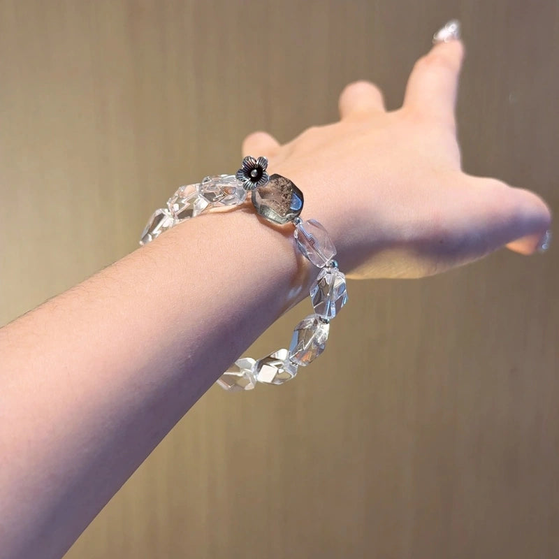 Clear Quartz & Green Phantom Quartz Free‑Form Bracelet-Clear Thinking