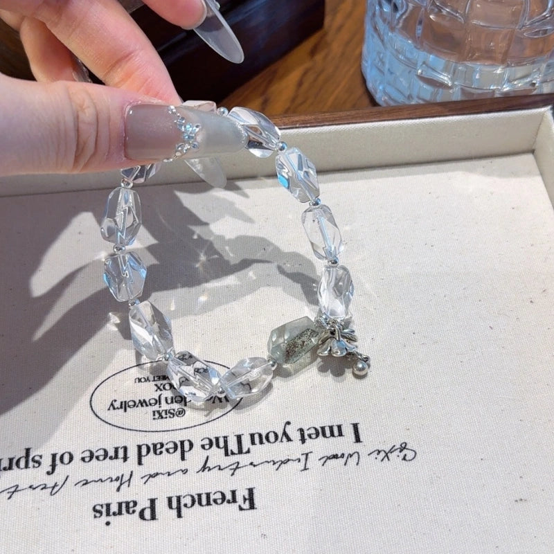 Clear Quartz & Green Phantom Quartz Free‑Form Bracelet-Clear Thinking