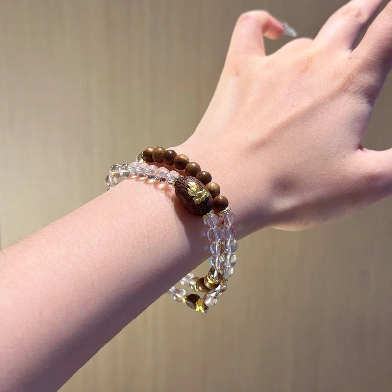 Clear Quartz & Agarwood Bracelet-Calm Mind For Restful Sleep