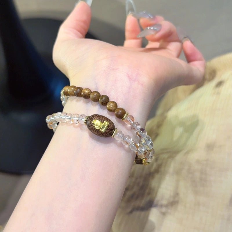 Clear Quartz & Agarwood Bracelet-Calm Mind For Restful Sleep