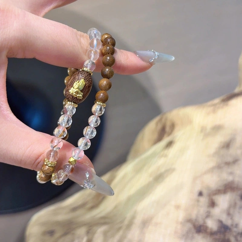 Clear Quartz & Agarwood Bracelet-Calm Mind For Restful Sleep