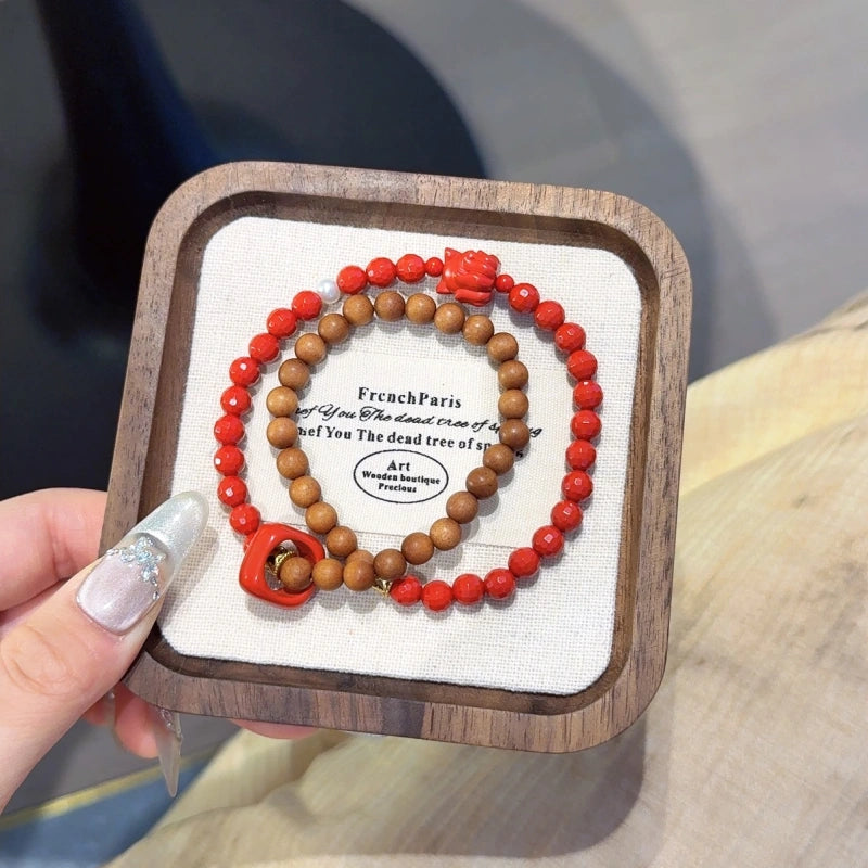 Cinnabar & Old‑Sandalwood Multi‑Loop Bracelet-Inner Balance