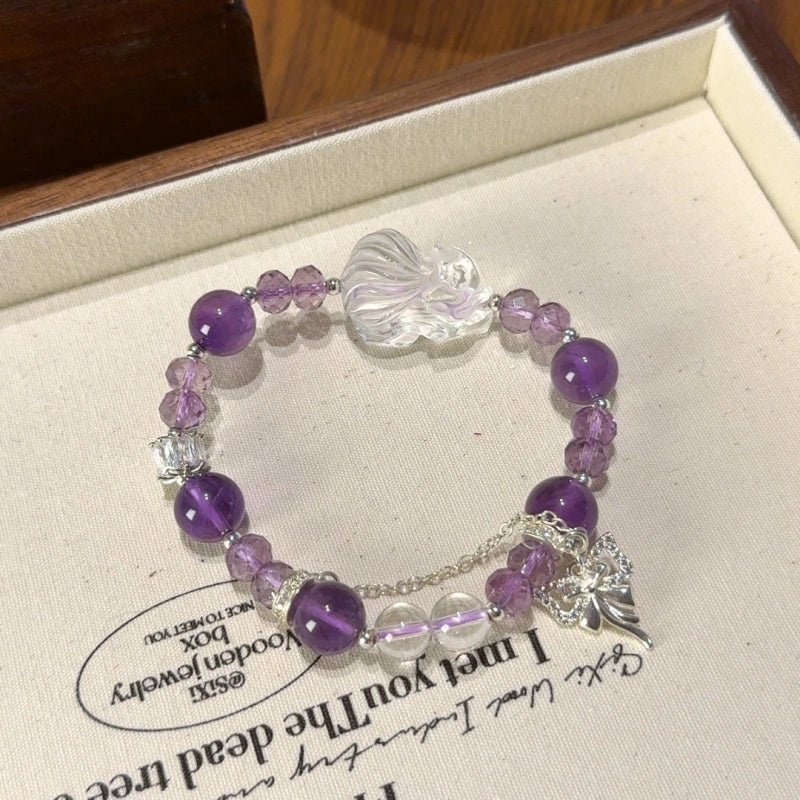 Amethyst & Clear Quartz Fox Bracelet - Boost Wisdom & Memory