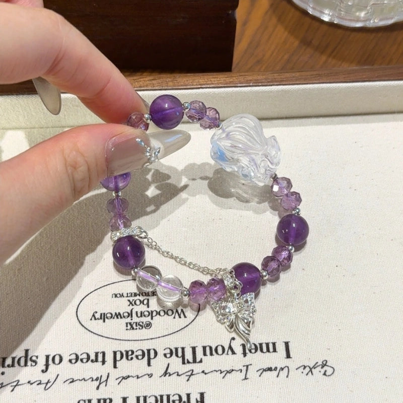 Amethyst & Clear Quartz Fox Bracelet - Boost Wisdom & Memory