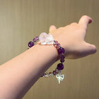 Amethyst & Clear Quartz Fox Bracelet - Boost Wisdom & Memory