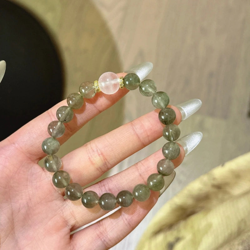 Green Rutilated Quartz & Blue Moonstone Bracelet - Enhance Intuition