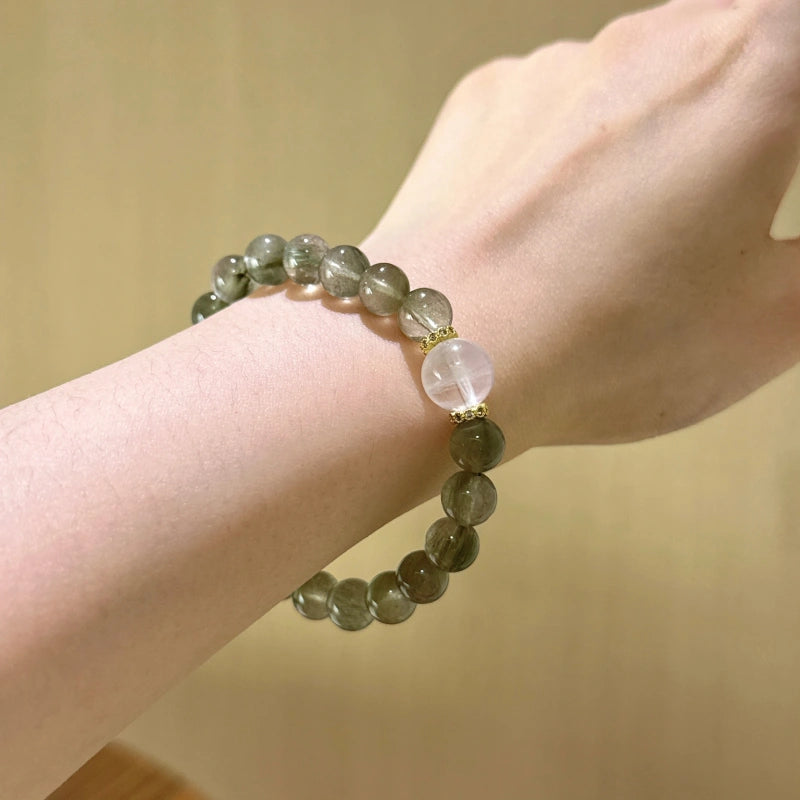 Green Rutilated Quartz & Blue Moonstone Bracelet - Enhance Intuition