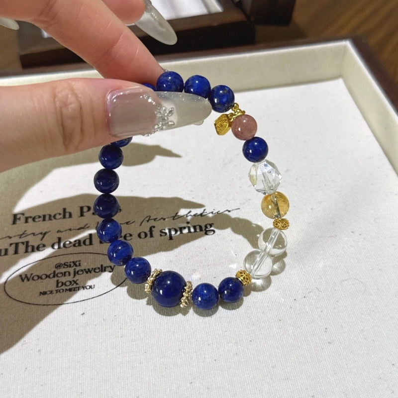 Lapis Lazuli, Clear Quartz & Strawberry Quartz Bracelet - Boost Fortune