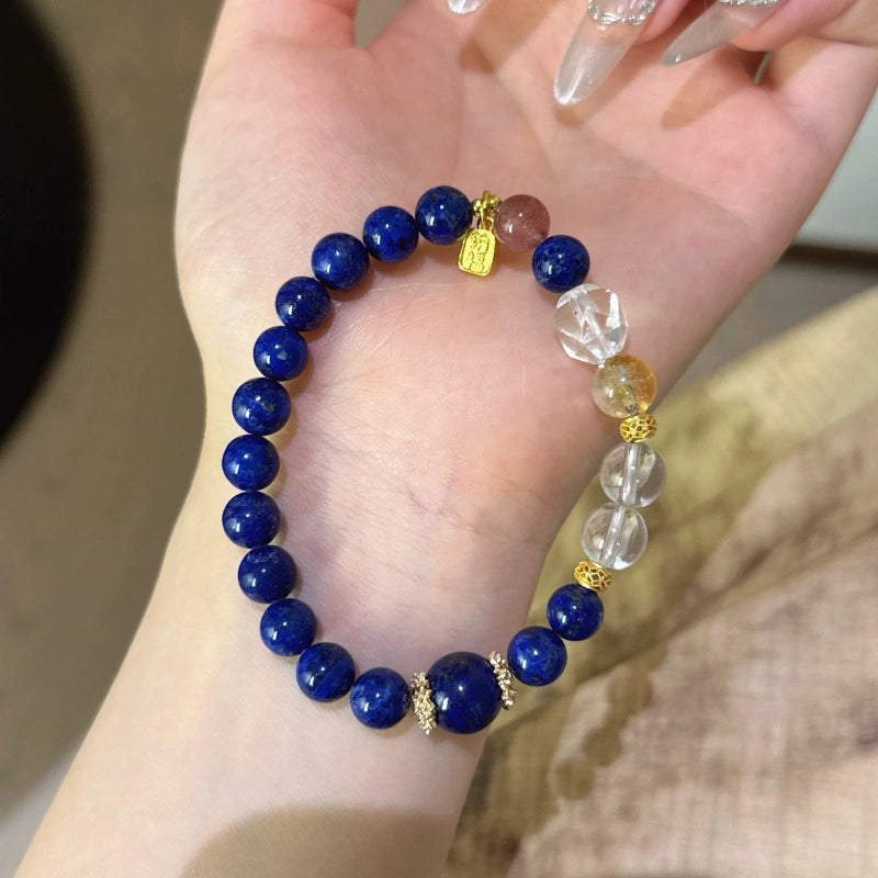 Lapis Lazuli, Clear Quartz & Strawberry Quartz Bracelet - Boost Fortune