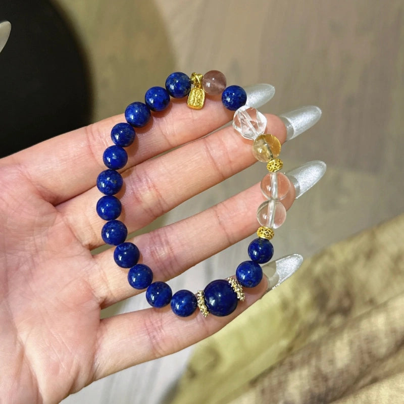 Lapis Lazuli, Clear Quartz & Strawberry Quartz Bracelet - Boost Fortune