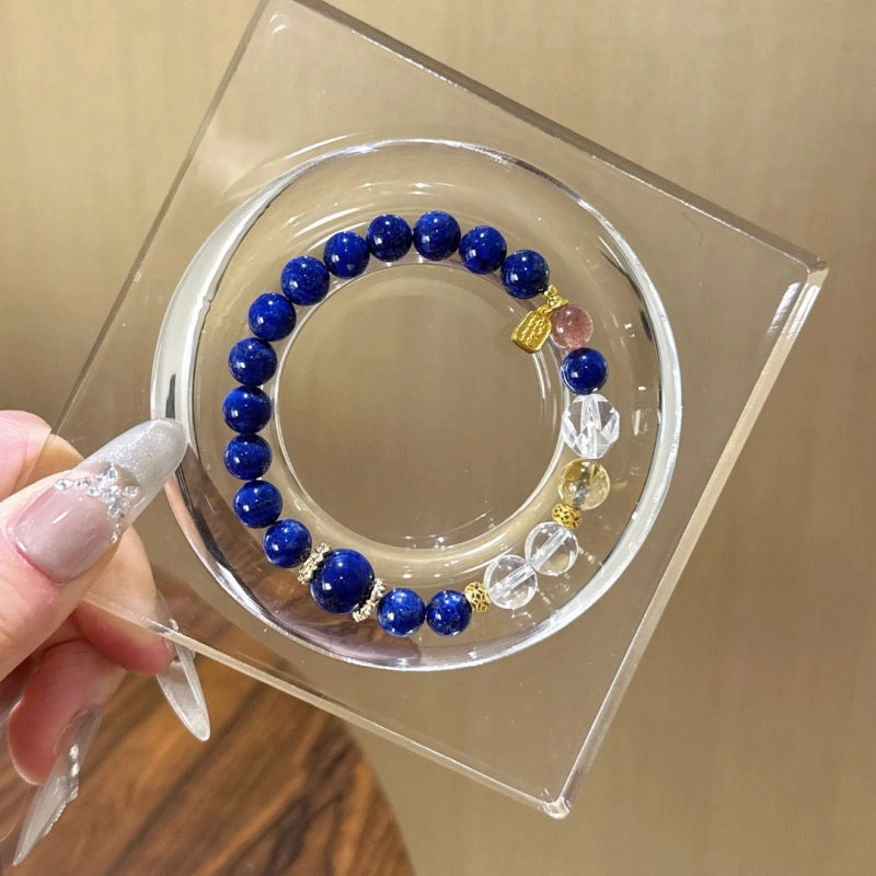 Lapis Lazuli, Clear Quartz & Strawberry Quartz Bracelet - Boost Fortune