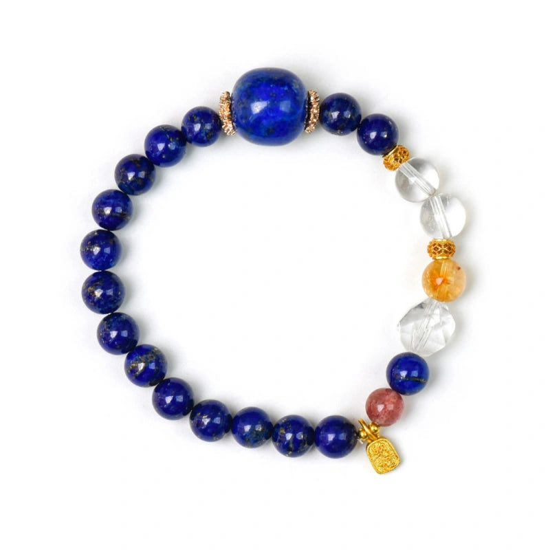 Lapis Lazuli, Clear Quartz & Strawberry Quartz Bracelet - Boost Fortune