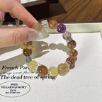 Purple Phantom Golden Rutilated Quartz & Grey Moonstone Bracelet - Attract Wealth