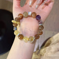 Purple Phantom Golden Rutilated Quartz & Grey Moonstone Bracelet - Attract Wealth