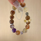 Purple Phantom Golden Rutilated Quartz & Grey Moonstone Bracelet - Attract Wealth