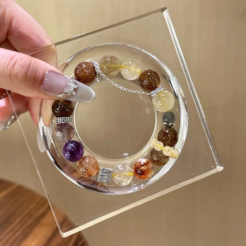 Purple Phantom Golden Rutilated Quartz & Grey Moonstone Bracelet - Attract Wealth