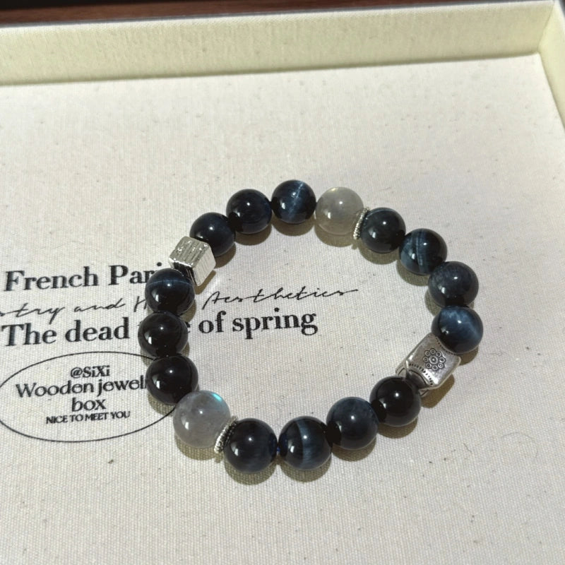 Blue Tiger’s Eye & Grey Moonstone Bracelet - Overcome Indecisiveness