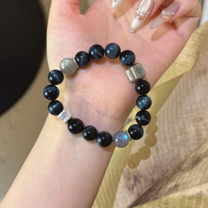 Blue Tiger’s Eye & Grey Moonstone Bracelet - Overcome Indecisiveness