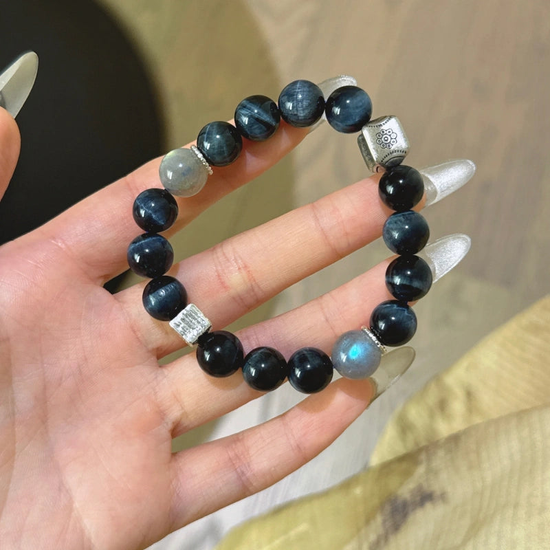 Blue Tiger’s Eye & Grey Moonstone Bracelet - Overcome Indecisiveness