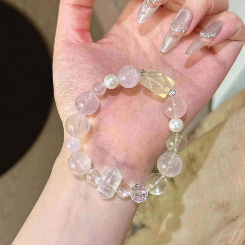 Rose Quartz‑Clear Quartz‑Citrine Bracelet - Romantic & Personal Allure