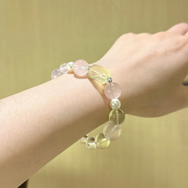 Rose Quartz‑Clear Quartz‑Citrine Bracelet - Romantic & Personal Allure