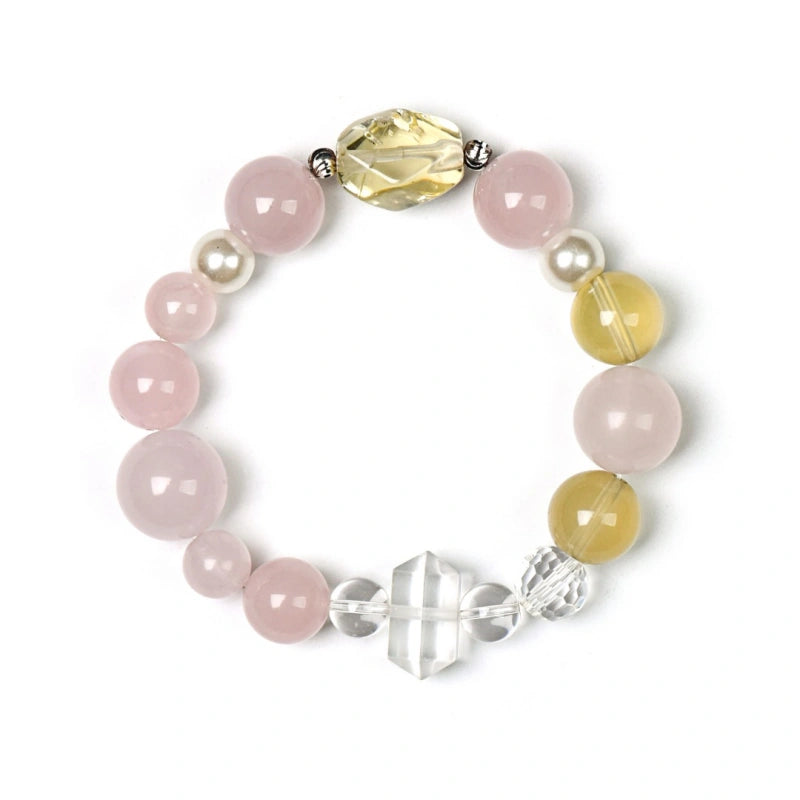 Rose Quartz‑Clear Quartz‑Citrine Bracelet - Romantic & Personal Allure