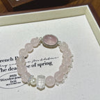 Rose Quartz Box‑Shaped & Double‑Terminated Clear Quartz Bracelet - Relationship Healing