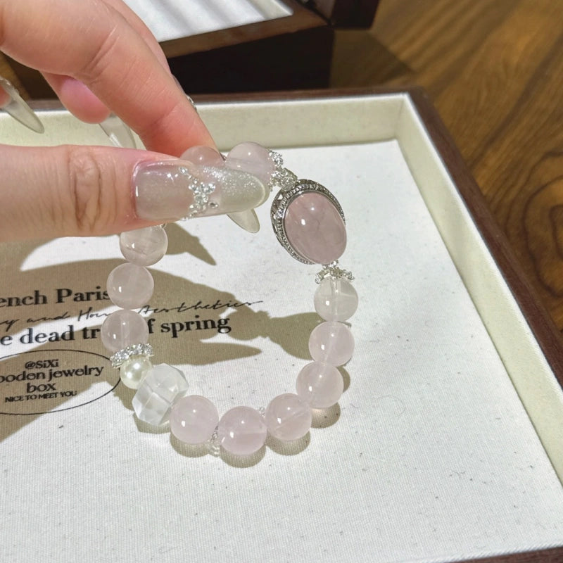 Rose Quartz Box‑Shaped & Double‑Terminated Clear Quartz Bracelet - Relationship Healing
