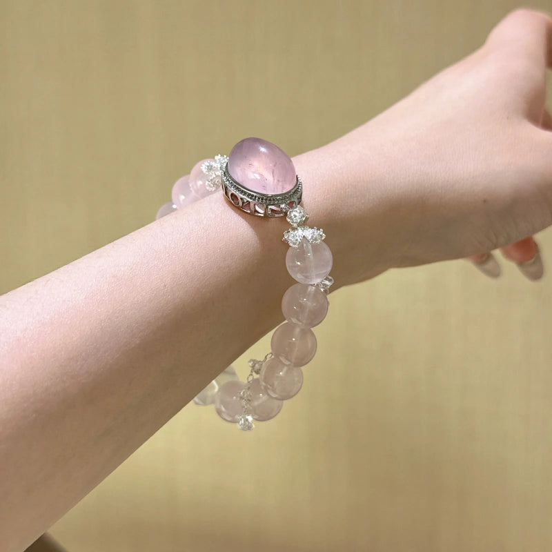Rose Quartz Box‑Shaped & Double‑Terminated Clear Quartz Bracelet - Relationship Healing