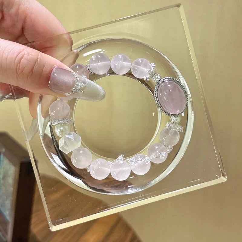 Rose Quartz Box‑Shaped & Double‑Terminated Clear Quartz Bracelet - Relationship Healing