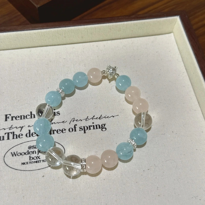Rose Quartz‑Aquamarine‑Clear Quartz Bracelet - Smooth Social Interactions