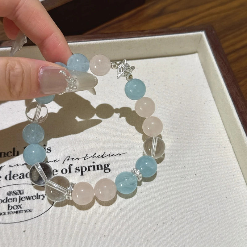 Rose Quartz‑Aquamarine‑Clear Quartz Bracelet - Smooth Social Interactions