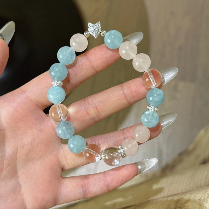 Rose Quartz‑Aquamarine‑Clear Quartz Bracelet - Smooth Social Interactions
