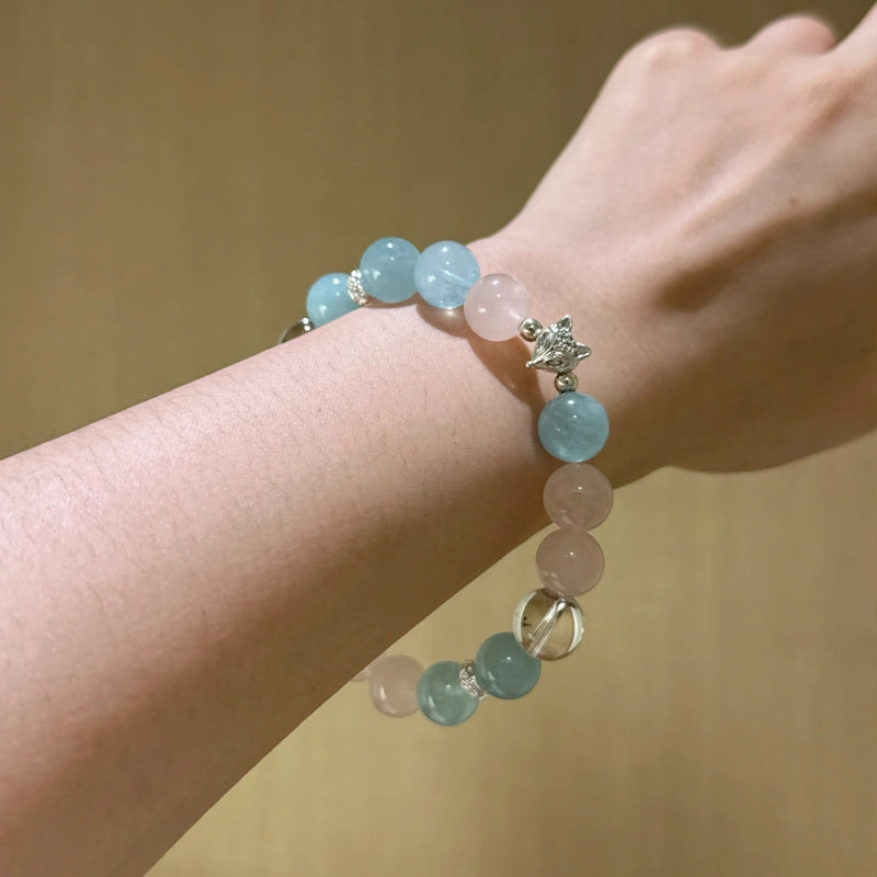Rose Quartz‑Aquamarine‑Clear Quartz Bracelet - Smooth Social Interactions