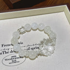 White Phantom Quartz & Clear Quartz Sugar‑Cube Nine‑Tailed Fox Bracelet