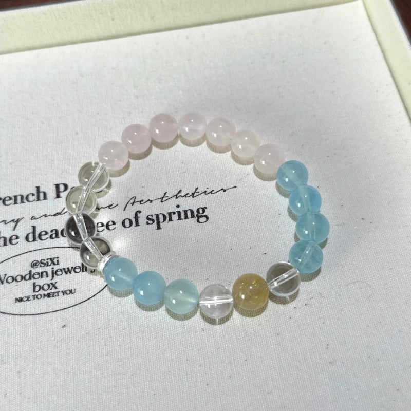 Clear Quartz, Rose Quartz, Aquamarine Bracelet - Expand Social Connections